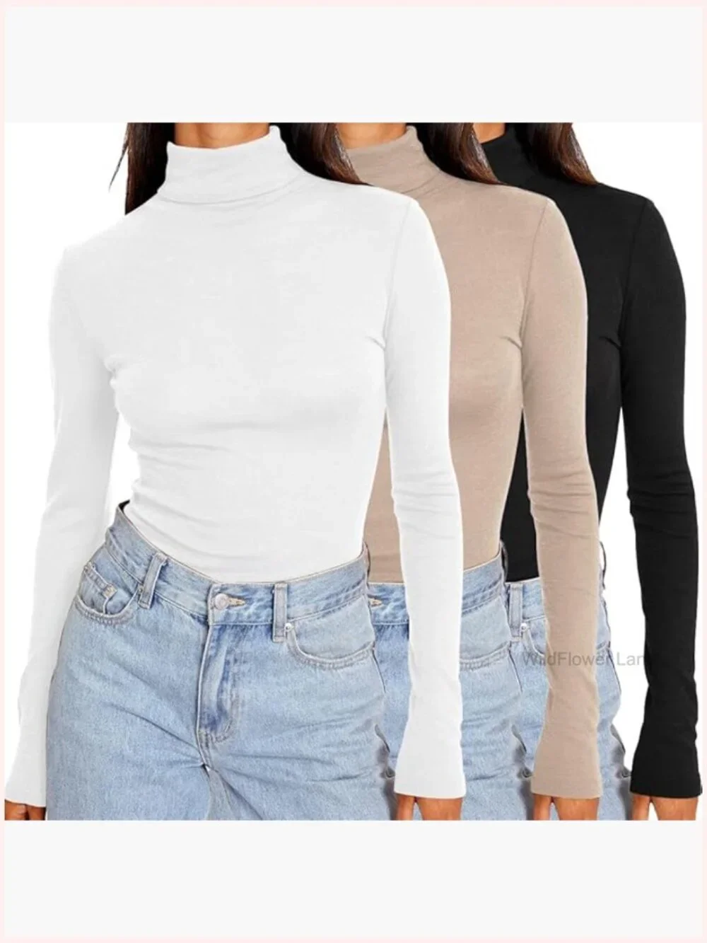 Womens 3 Pack Mock Neck Turtleneck Long Sleeve Thermal Tops Slim Fit